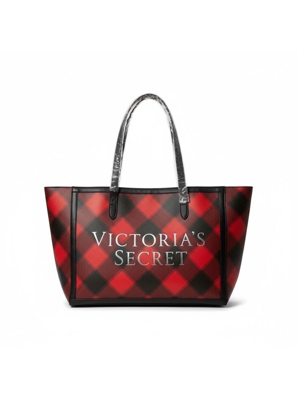 Victoria's Secret Red Black Checkered Tote Bag